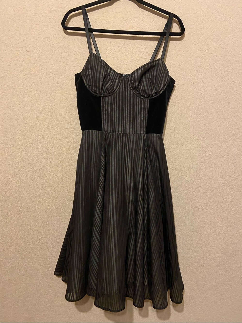 Lip Service Velvet Pinstripe Chiffon Whimsigoth Goth Dress Sz M Bustier pinup